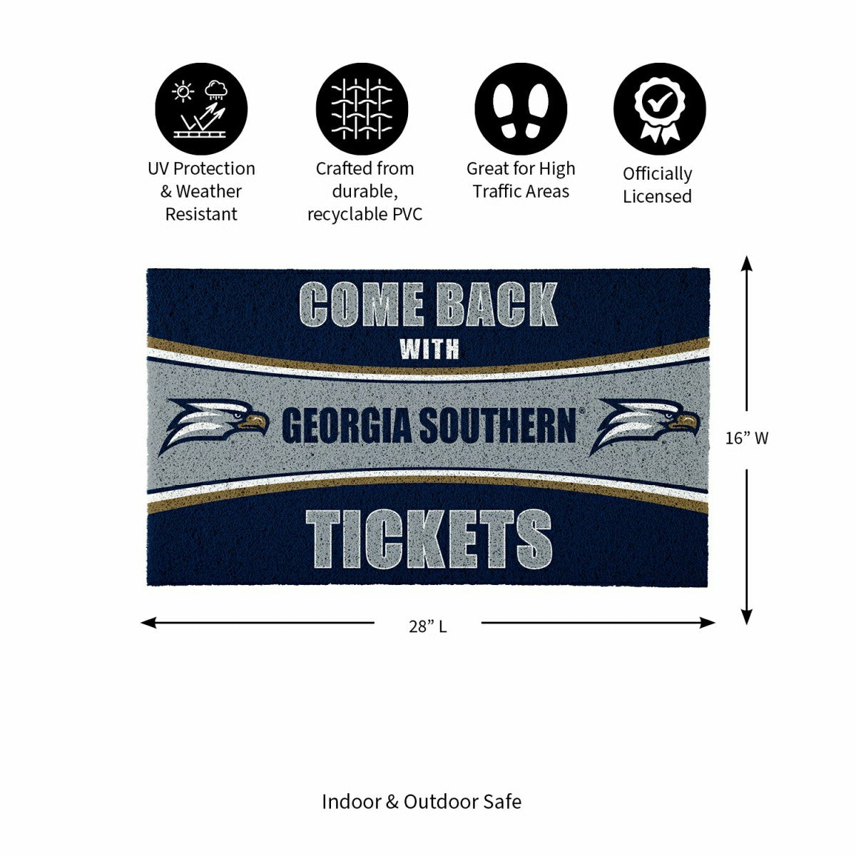 28" x 16" PVC Trapper Mat, Come Back with Tickets, Georgia Southern Un