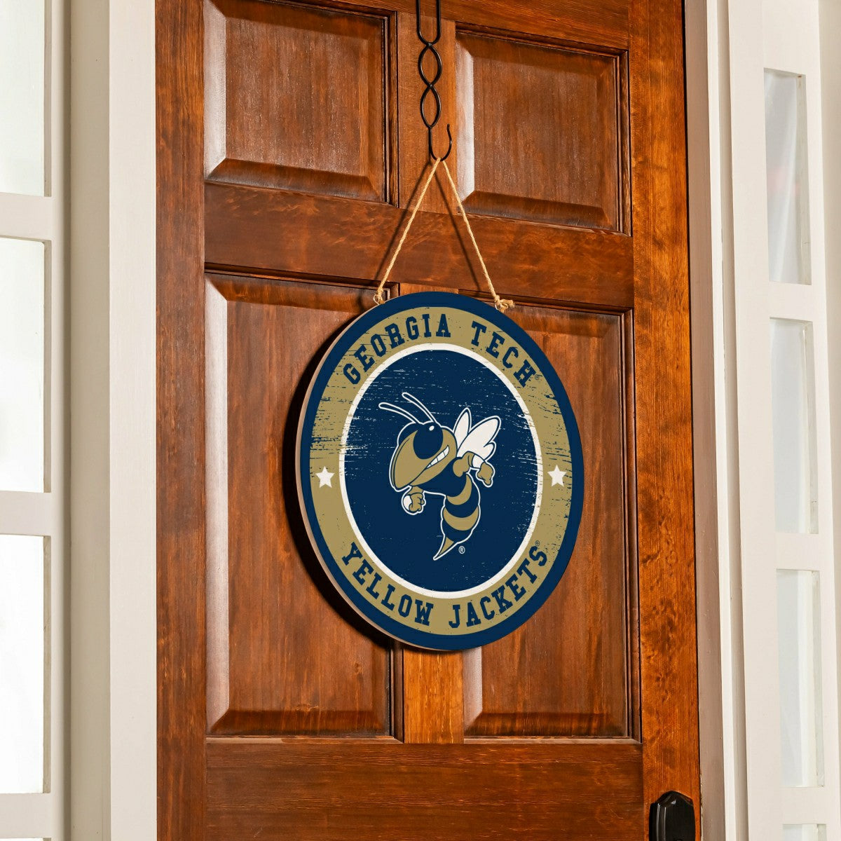 Georgia Tech Round Door Décor with Hanging Rope, 18x18