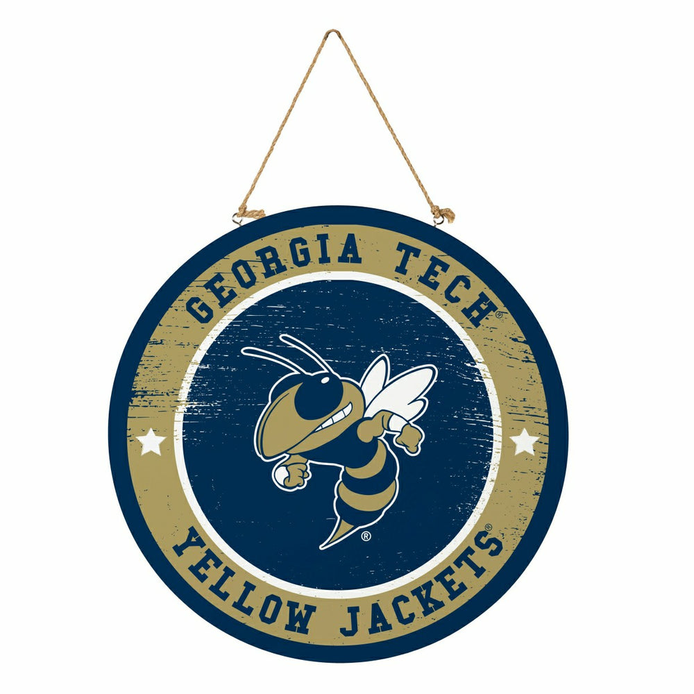 Georgia Tech Round Door Décor with Hanging Rope, 18x18