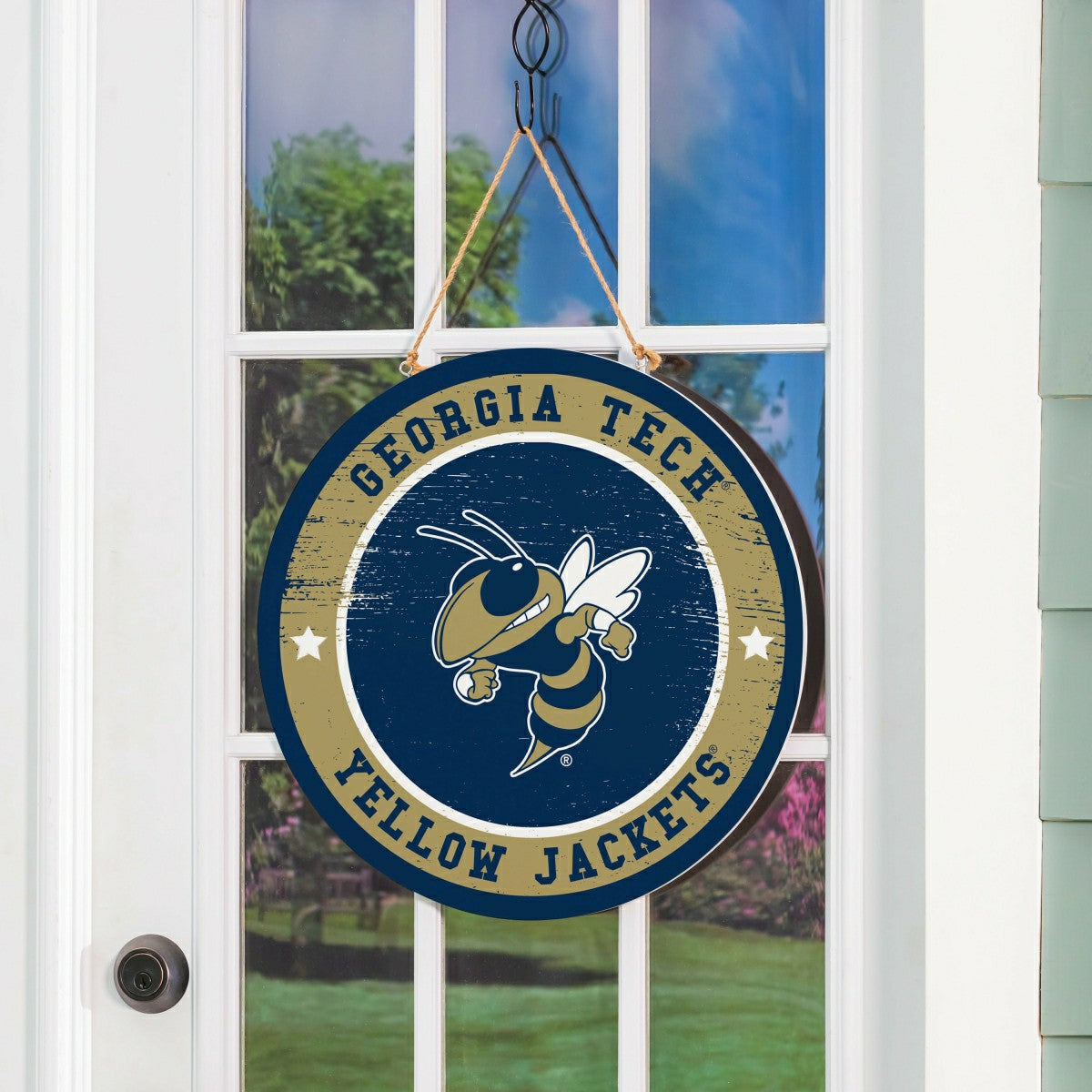 Georgia Tech Round Door Décor with Hanging Rope, 18x18