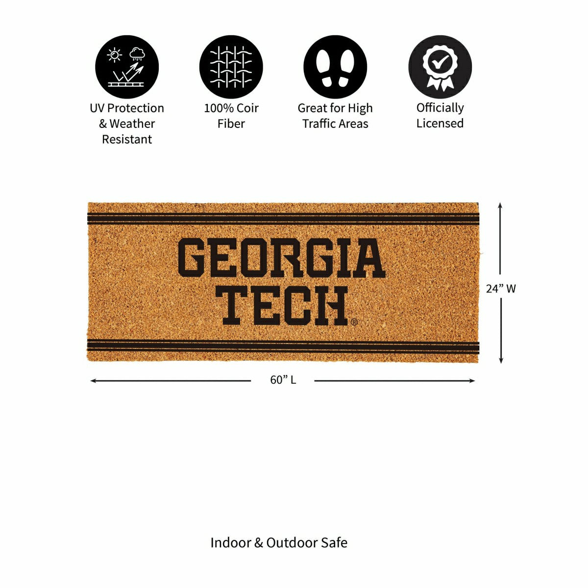 Georgia Tech Extra Large One Color Coir Mat, 60"x24"