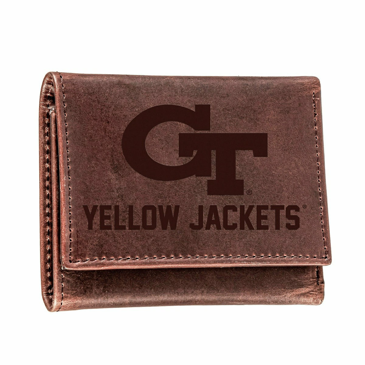 Georgia Tech, Tri-Fold Wallet, Brown, CH, 100% Genuine Leather