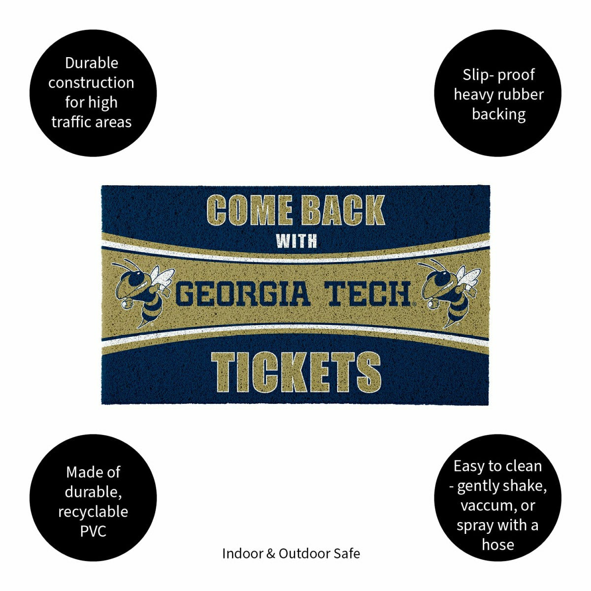 28" x 16" PVC Trapper Mat, Come Back with Tickets, Georgia Tech