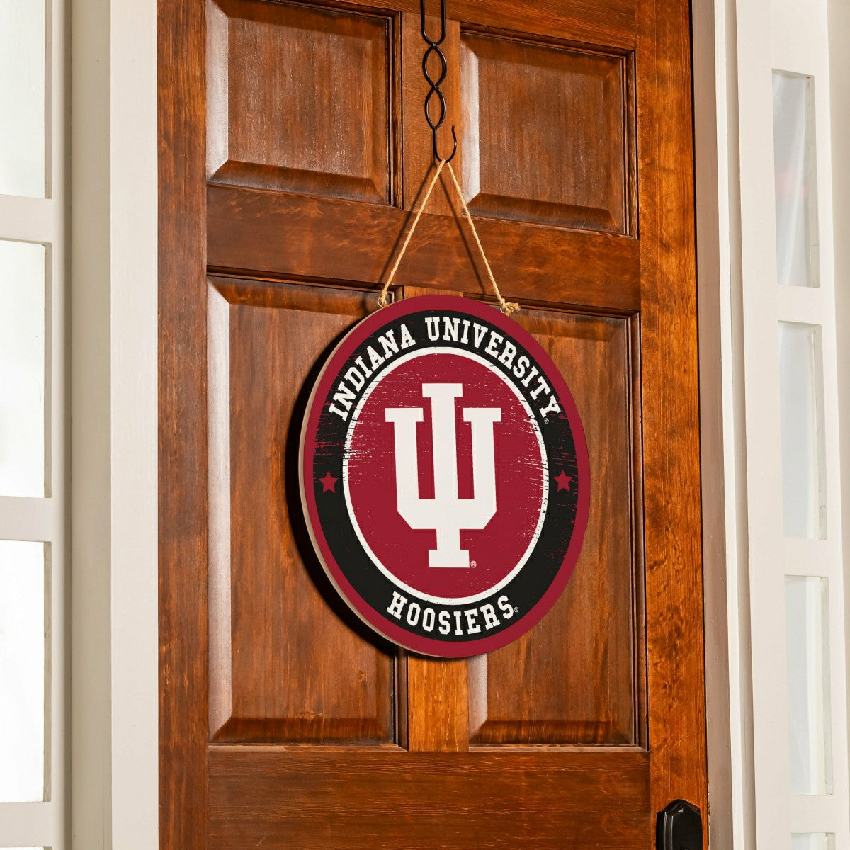 Indiana University Round Door Décor with Hanging Rope, 18x18