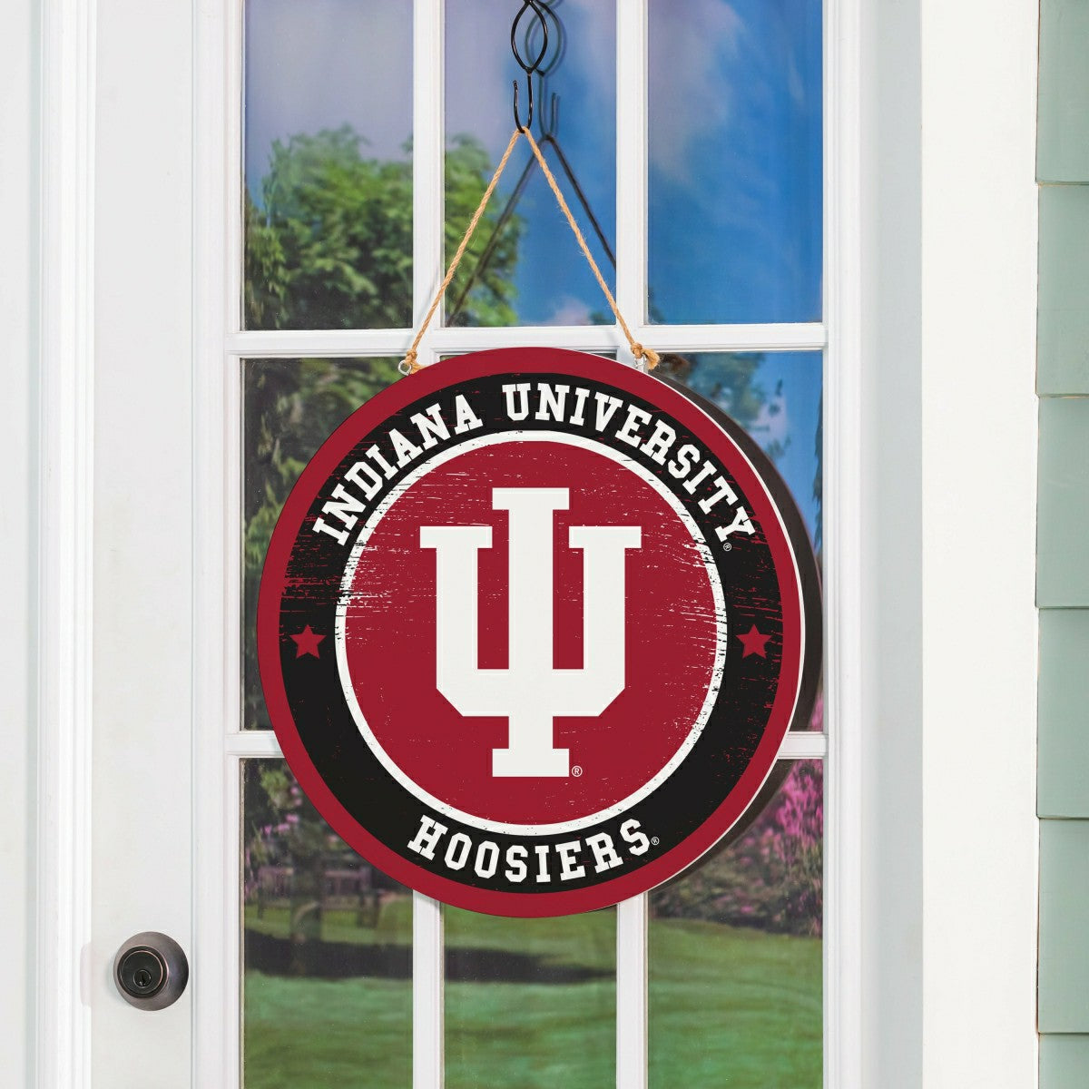 Indiana University Round Door Décor with Hanging Rope, 18x18