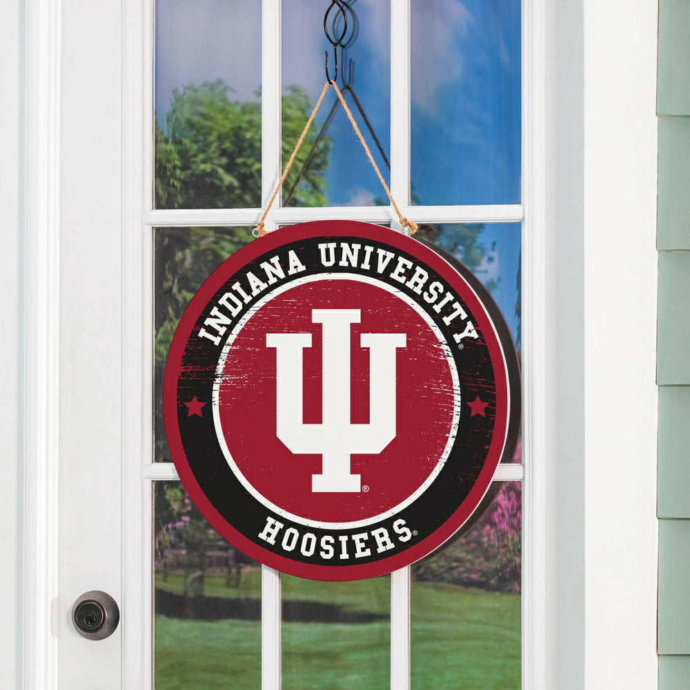 Indiana University Round Door Décor with Hanging Rope, 18x18