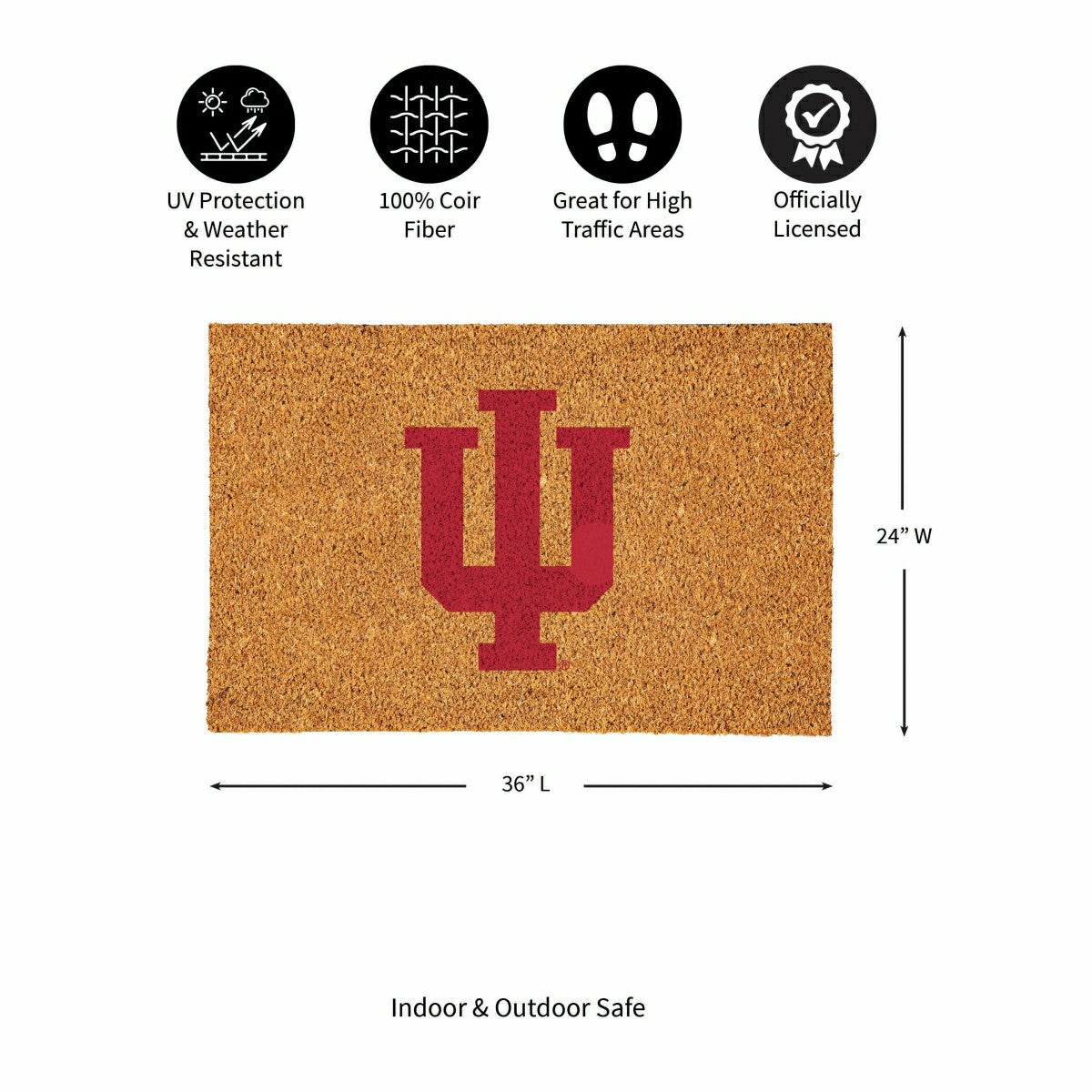 Indiana University Large Full Color Coir Mat, 36"x24"