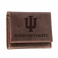 Indiana University, Tri-Fold Wallet, Brown, CH, 100% Genuine Leather