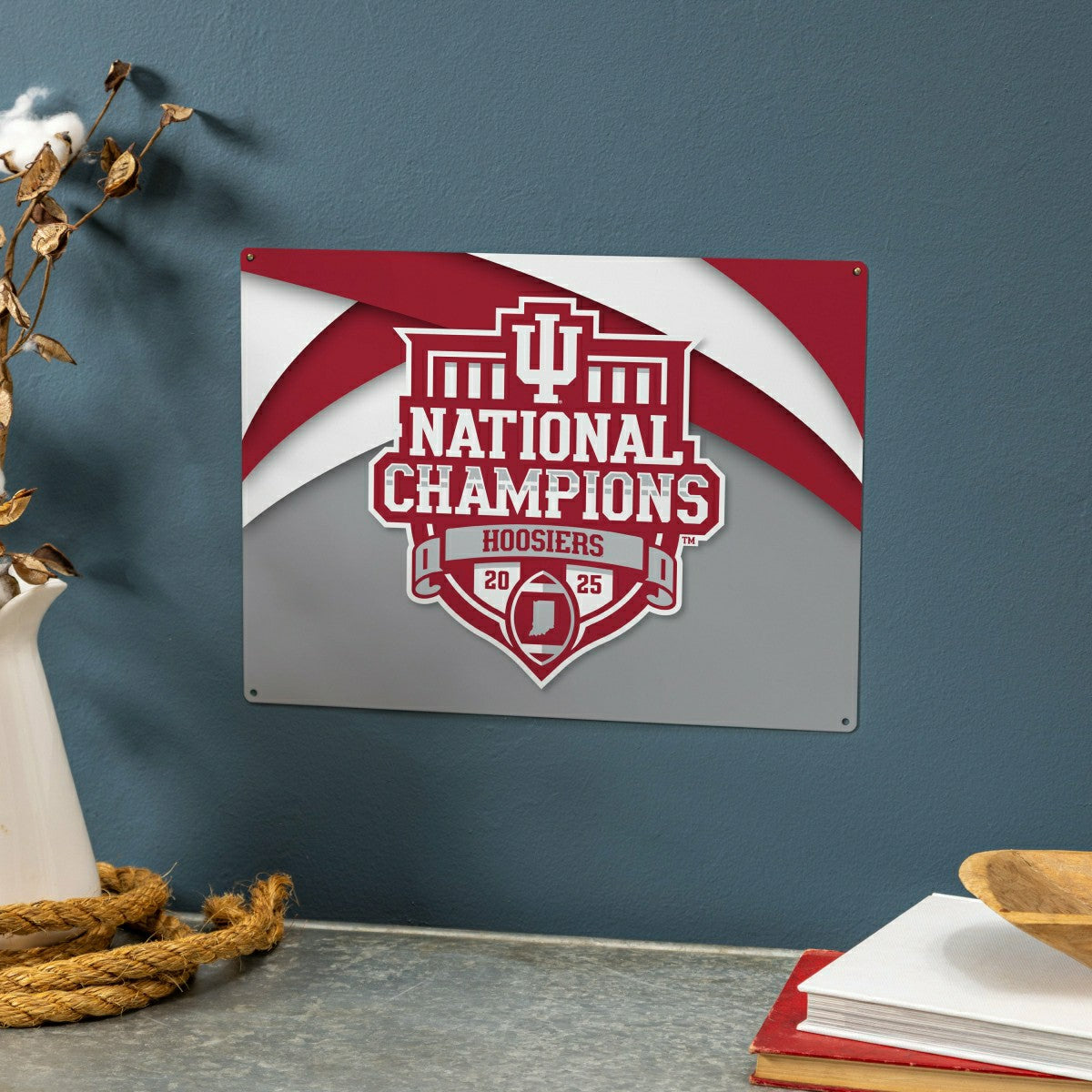 Indiana University, Div 1 Champs, 15.5"L x 11.5"H Medium Metal Wall Si