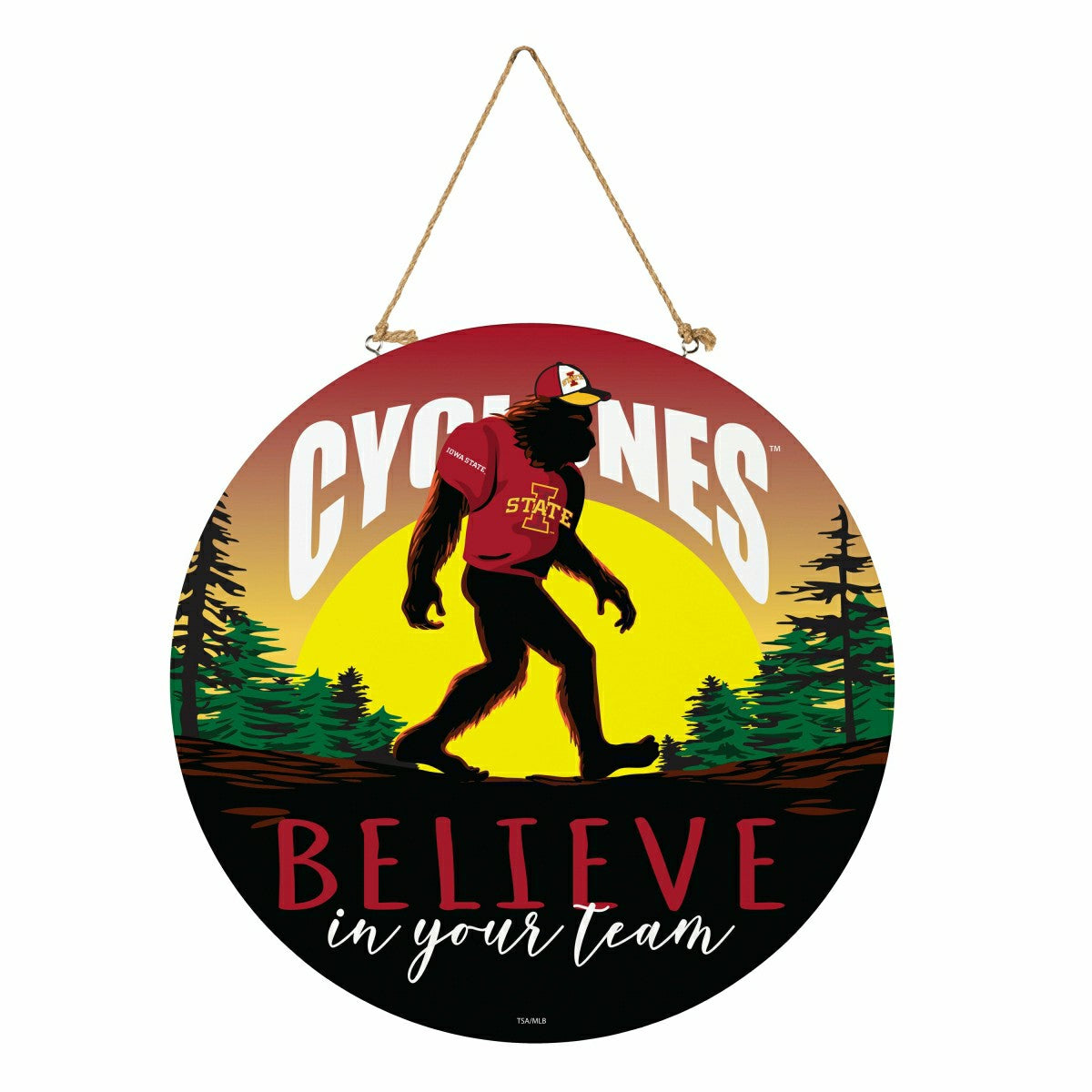 Iowa State University Bigfoot Round Door Décor with Hanging Rope, 18x1