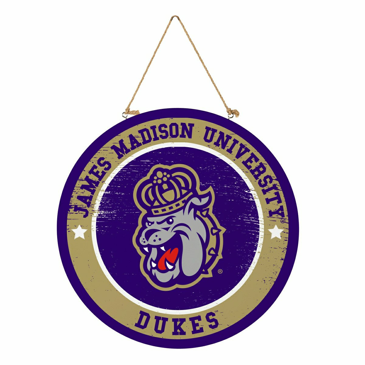 James Madison University Round Door Décor with Hanging Rope, 18x18