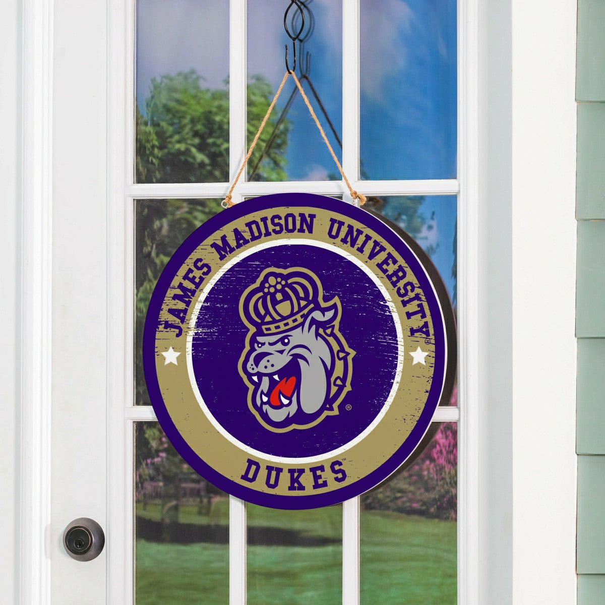 James Madison University Round Door Décor with Hanging Rope, 18x18