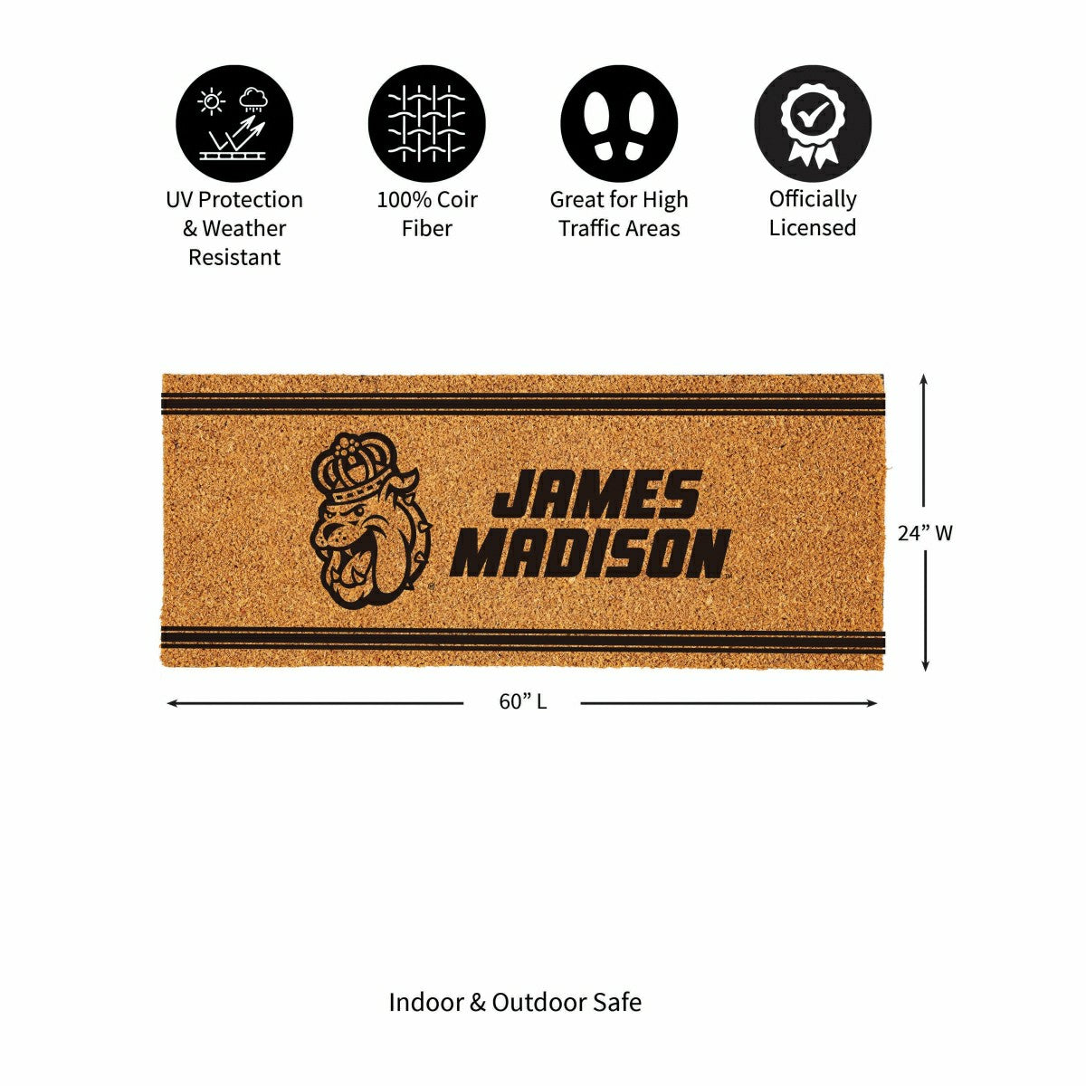 James Madison University Extra Large One Color Coir Mat, 60"x24"