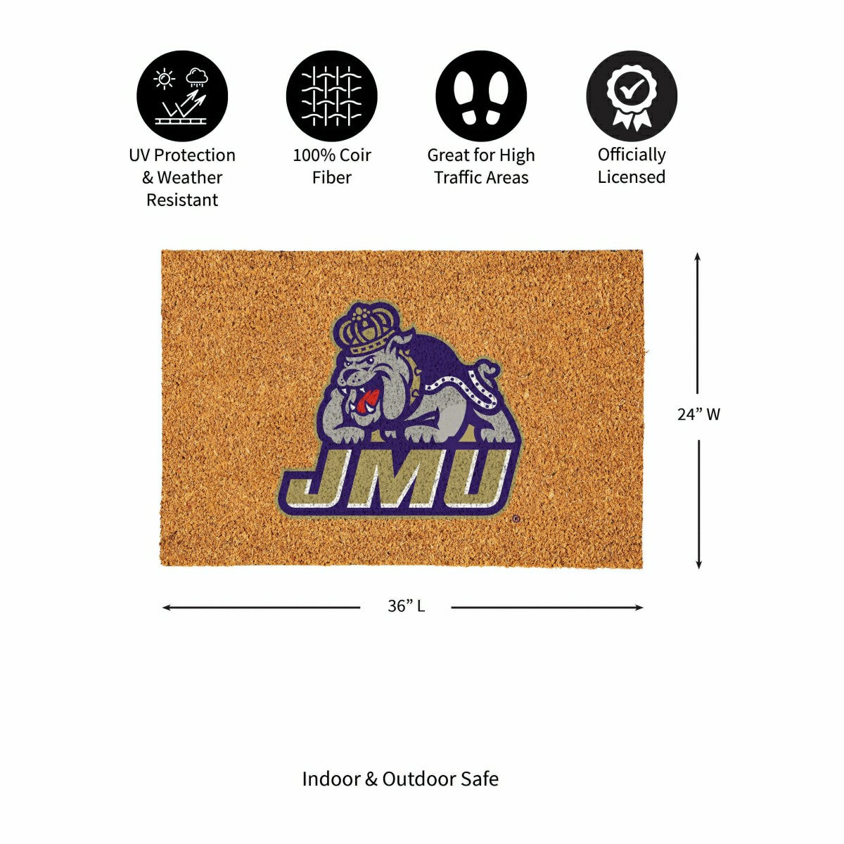 James Madison University Large Full Color Coir Mat, 36"x24"