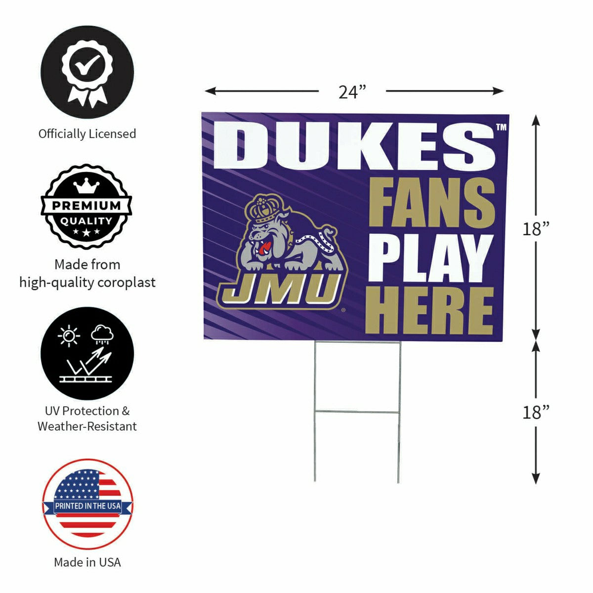James Madison University Coroplast Yard Sign "Fans Play Here"