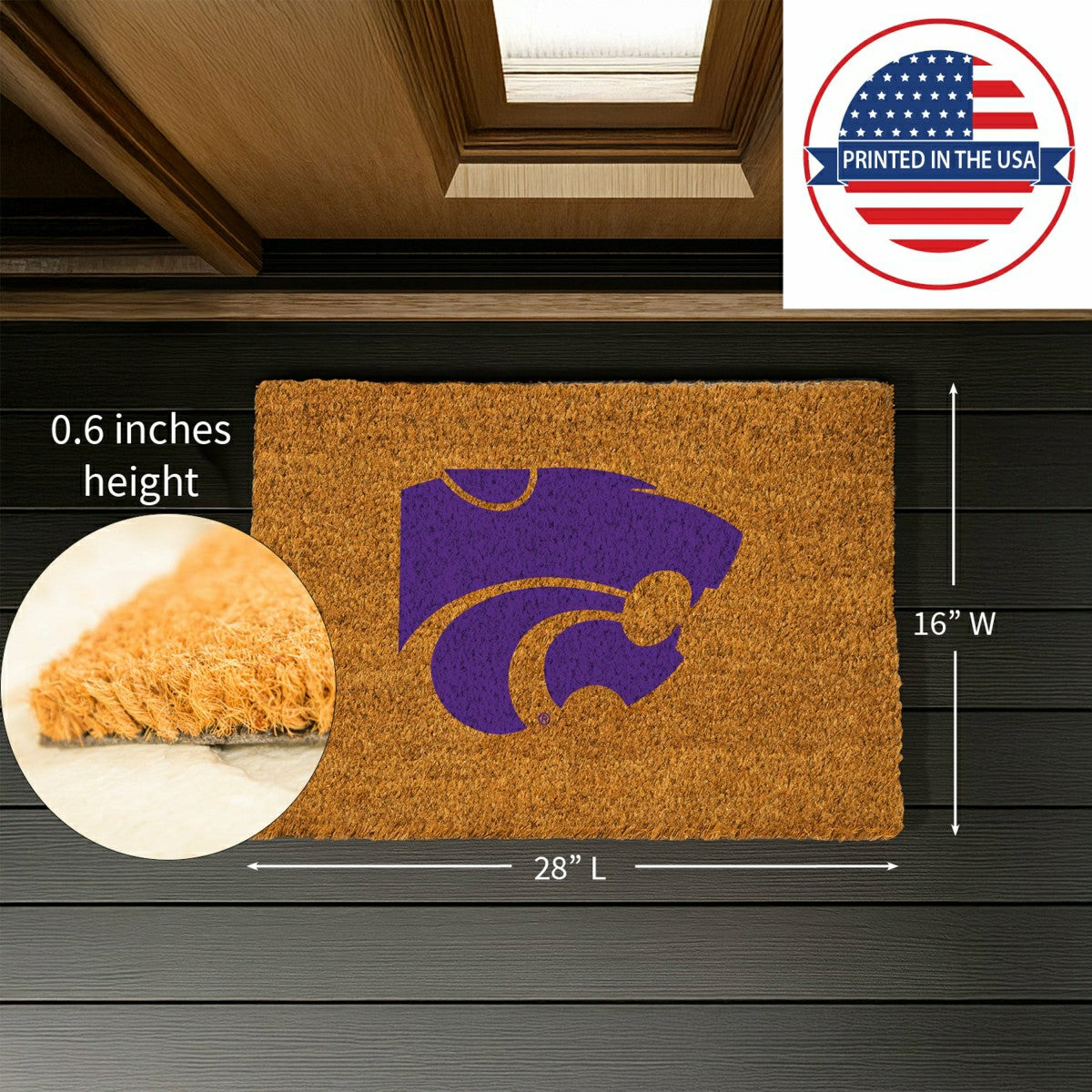 Coir Mat, 16"x28", Kansas State University