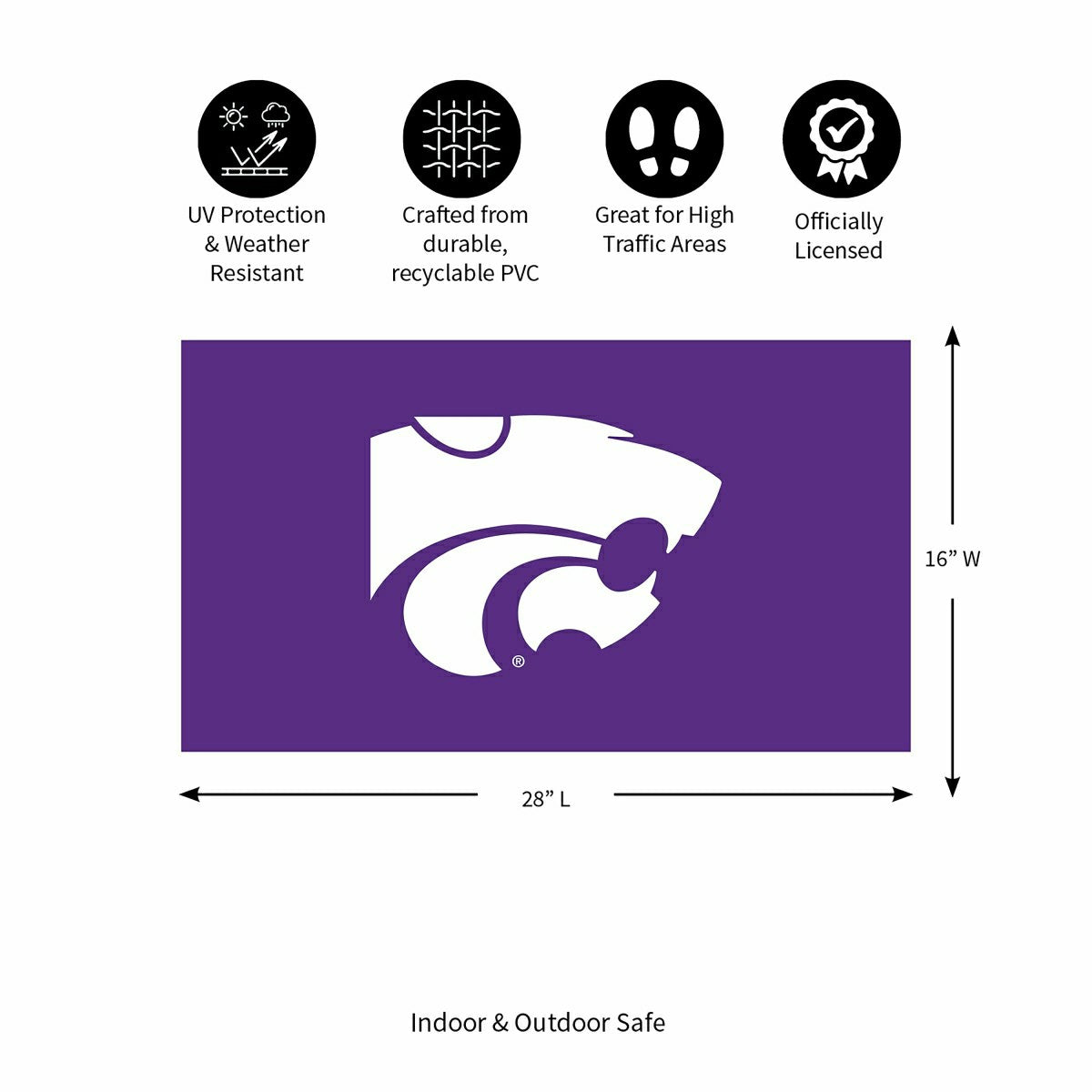 Full Color PVC Mat, 16" x 28", Kansas State University