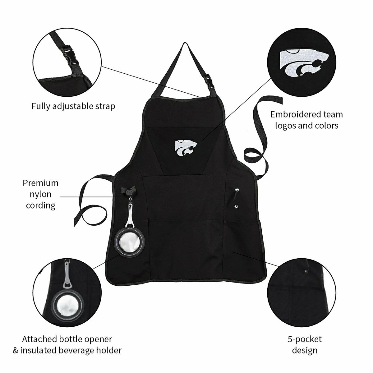 Grill Apron, Black, Kansas State University