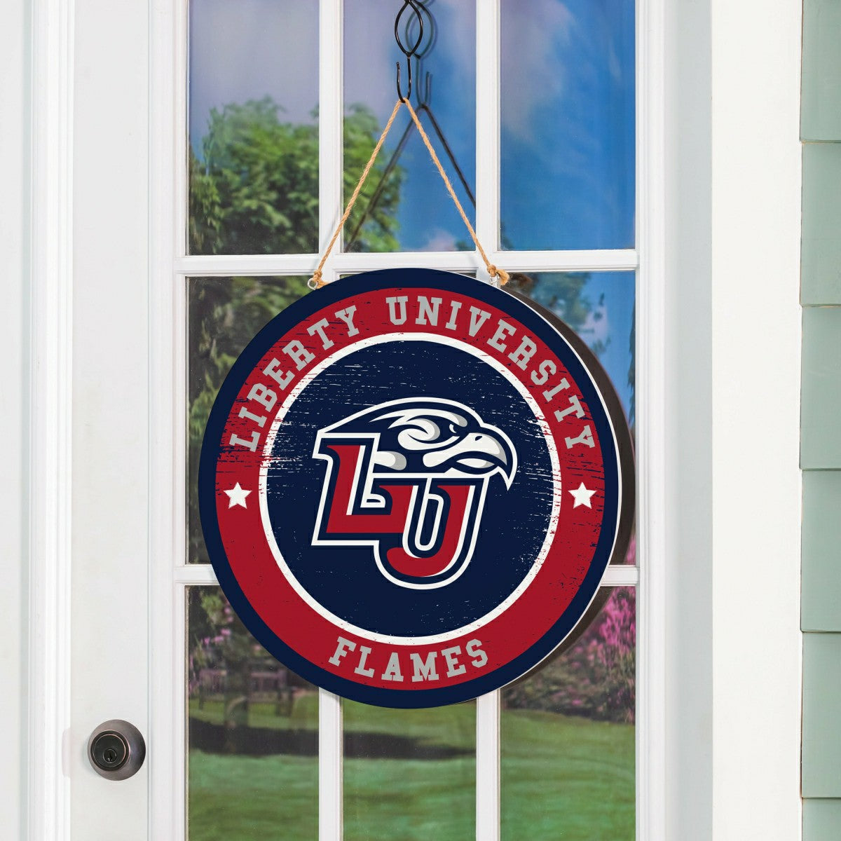 Liberty University Round Door Décor with Hanging Rope, 18x18
