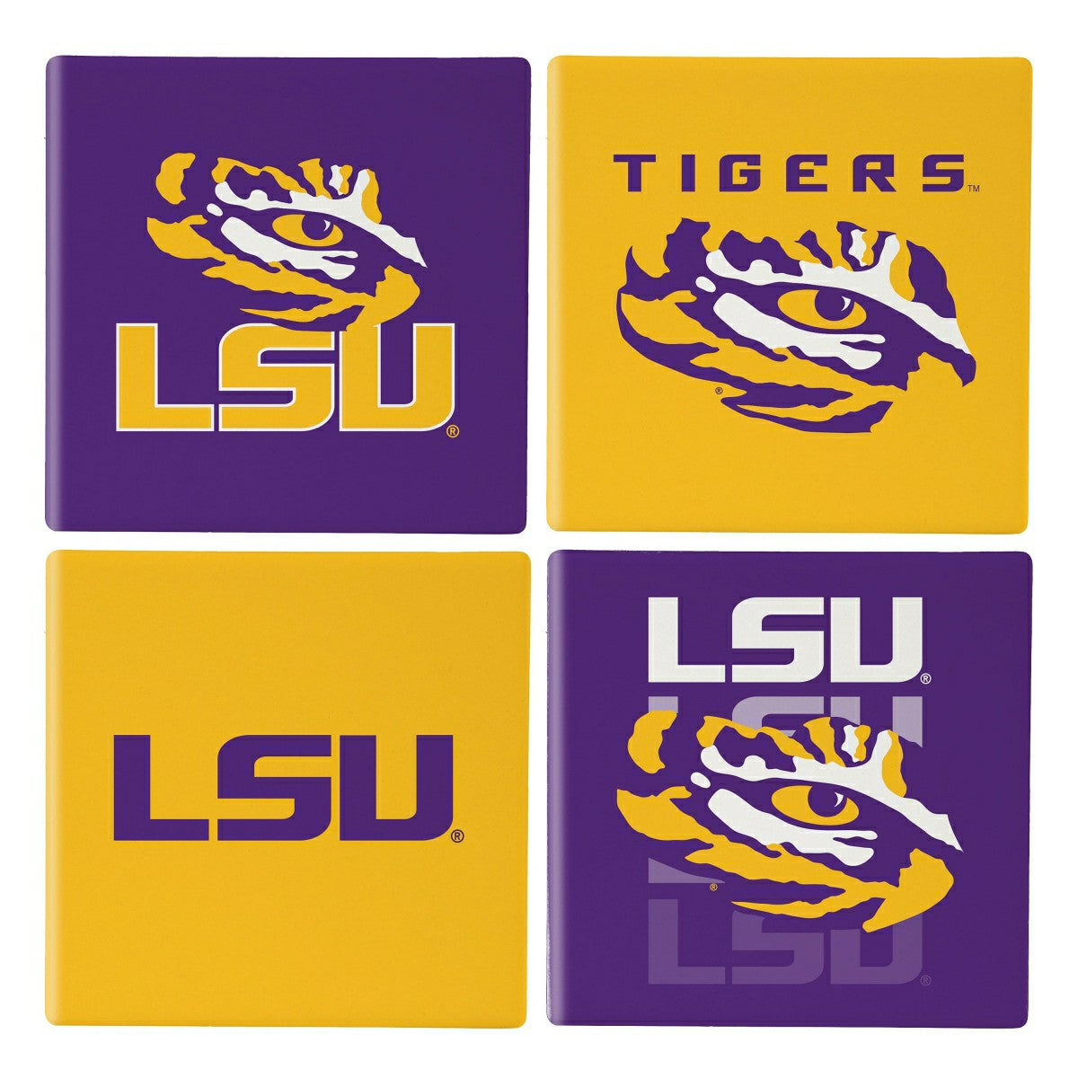 Louisiana State University Ceramic Coasters Set, 4pcs with Wood Caddy