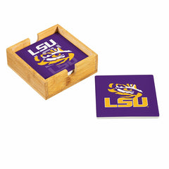 Louisiana State University Ceramic Coasters Set, 4pcs with Wood Caddy