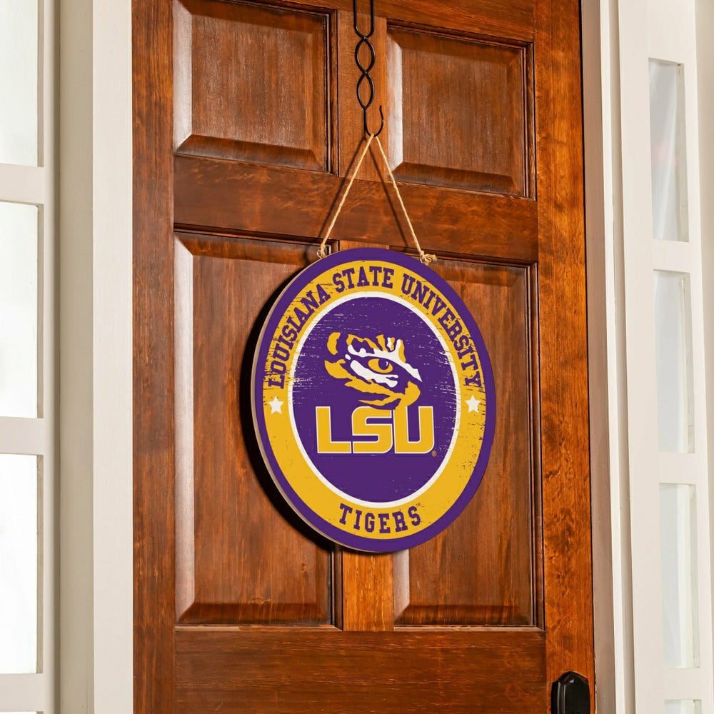 Louisiana State University Round Door Décor with Hanging Rope, 18x18