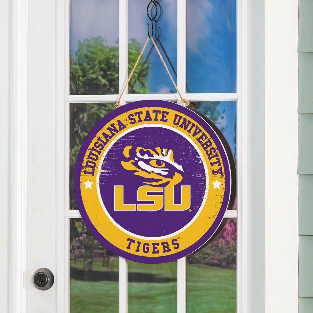 Louisiana State University Round Door Décor with Hanging Rope, 18x18