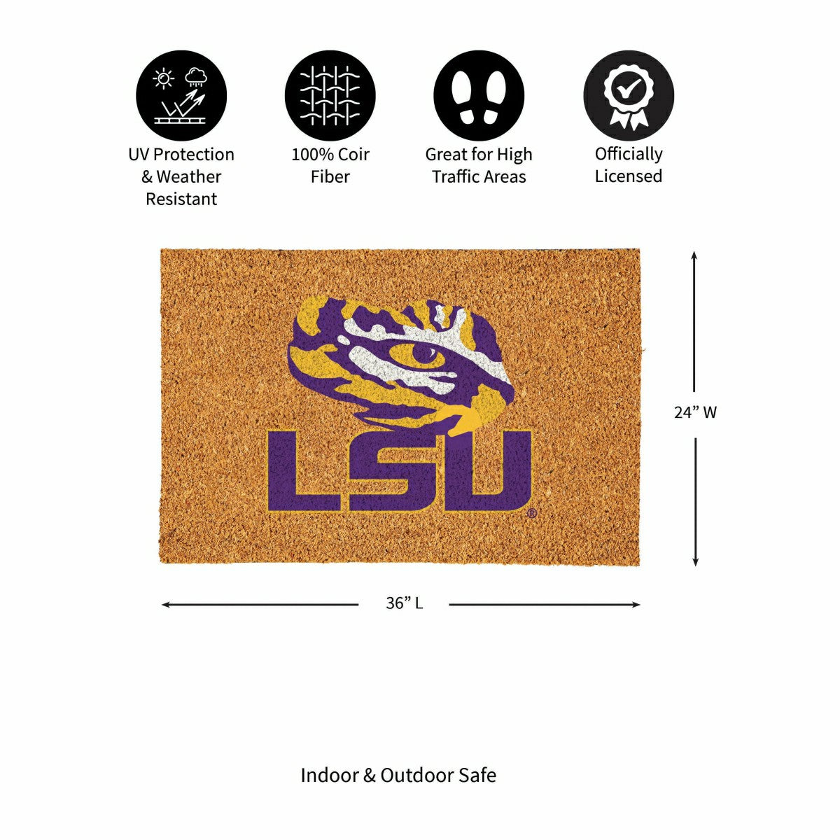 Louisiana State University Large Full Color Coir Mat, 36"x24"