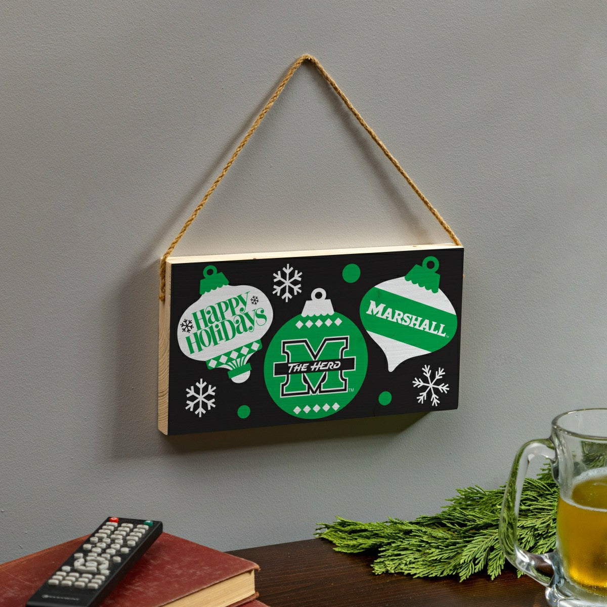 Marshall University Holiday Wood Wall Sign, 6x11