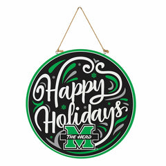 Marshall University Holiday Round Door Décor with Hanging Rope, 18x18