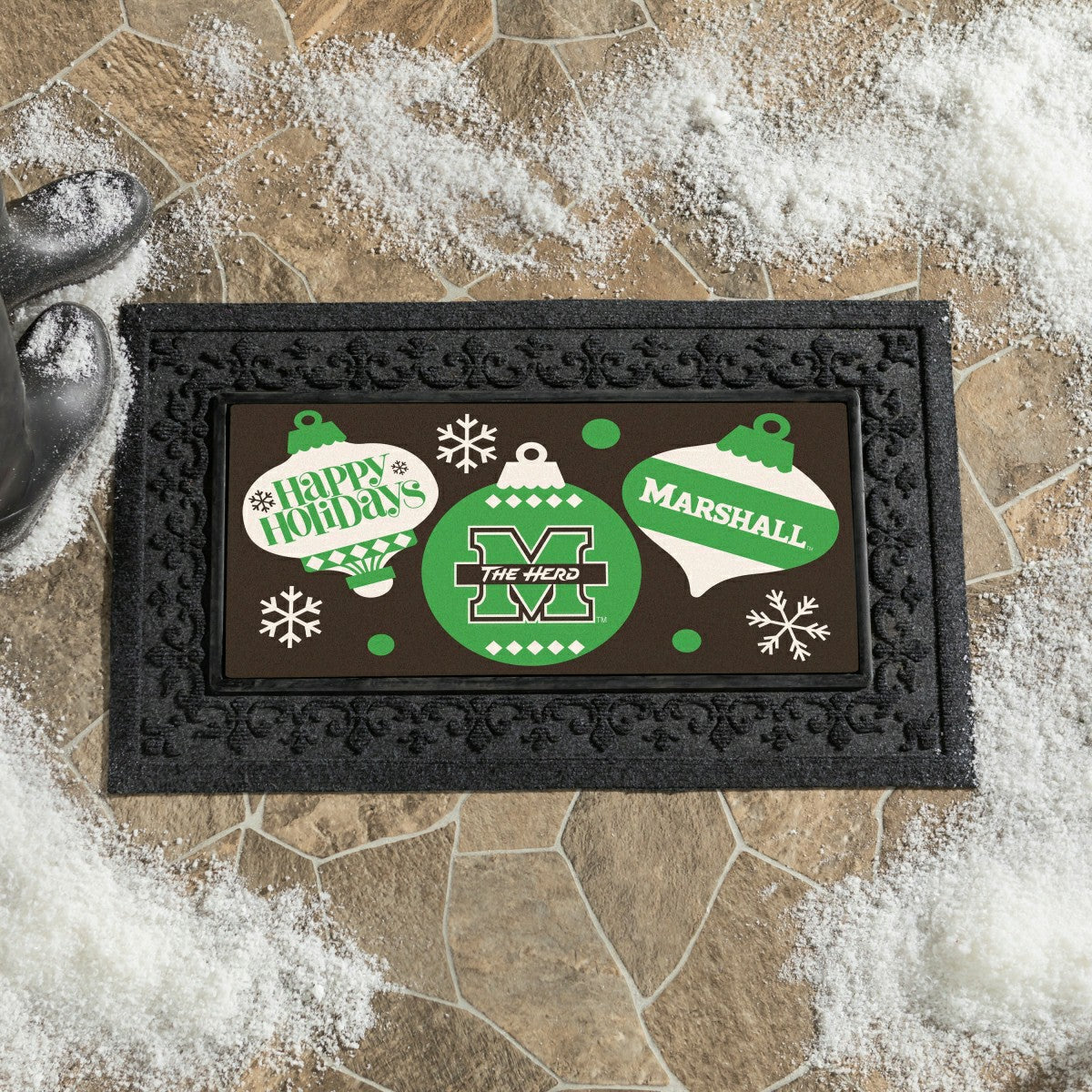 Marshall University Holiday Flocked Coir Sassafras Switch Mat, 22"x10"
