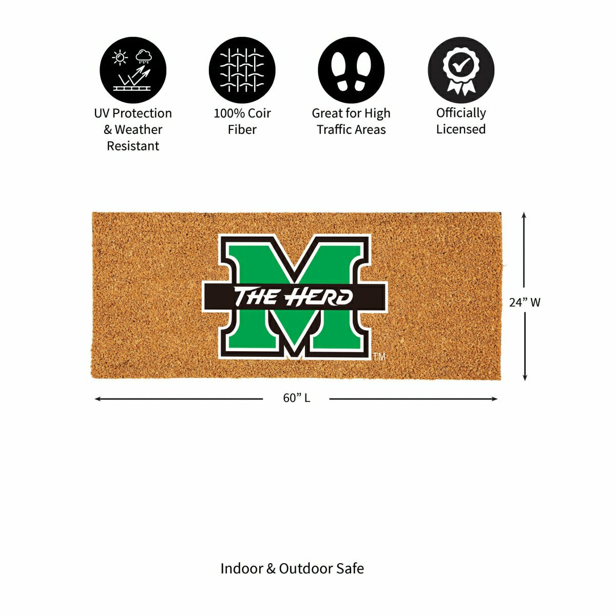 Marshall University Extra Large Full Color Coir Mat, 60"x24"