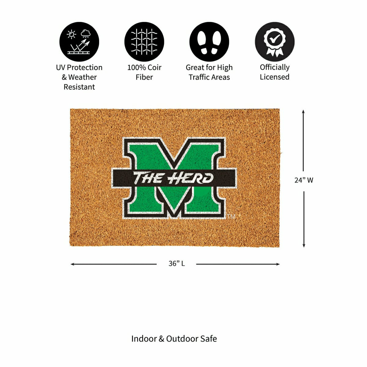 Marshall University Large Full Color Coir Mat, 36"x24"