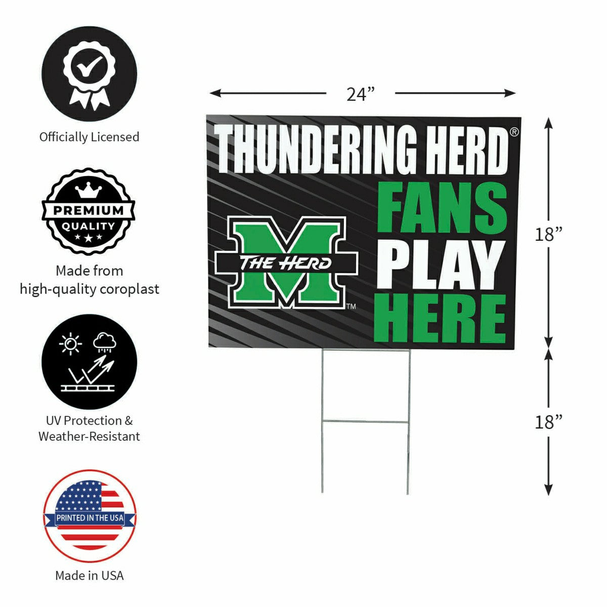 Marshall University Coroplast Yard Sign "Fans Play Here"