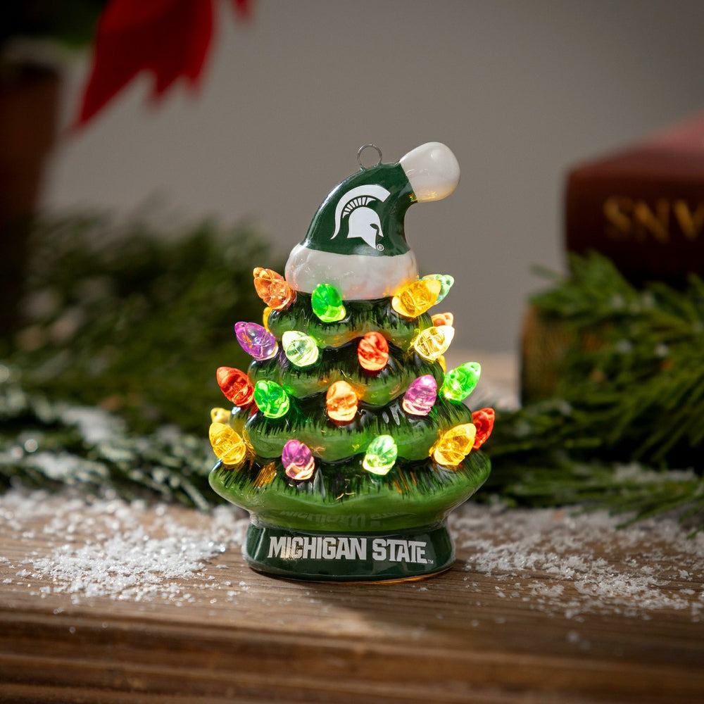 4" Mini LED Tabletop Christmas Tree, Set of 2, Michigan State Universi