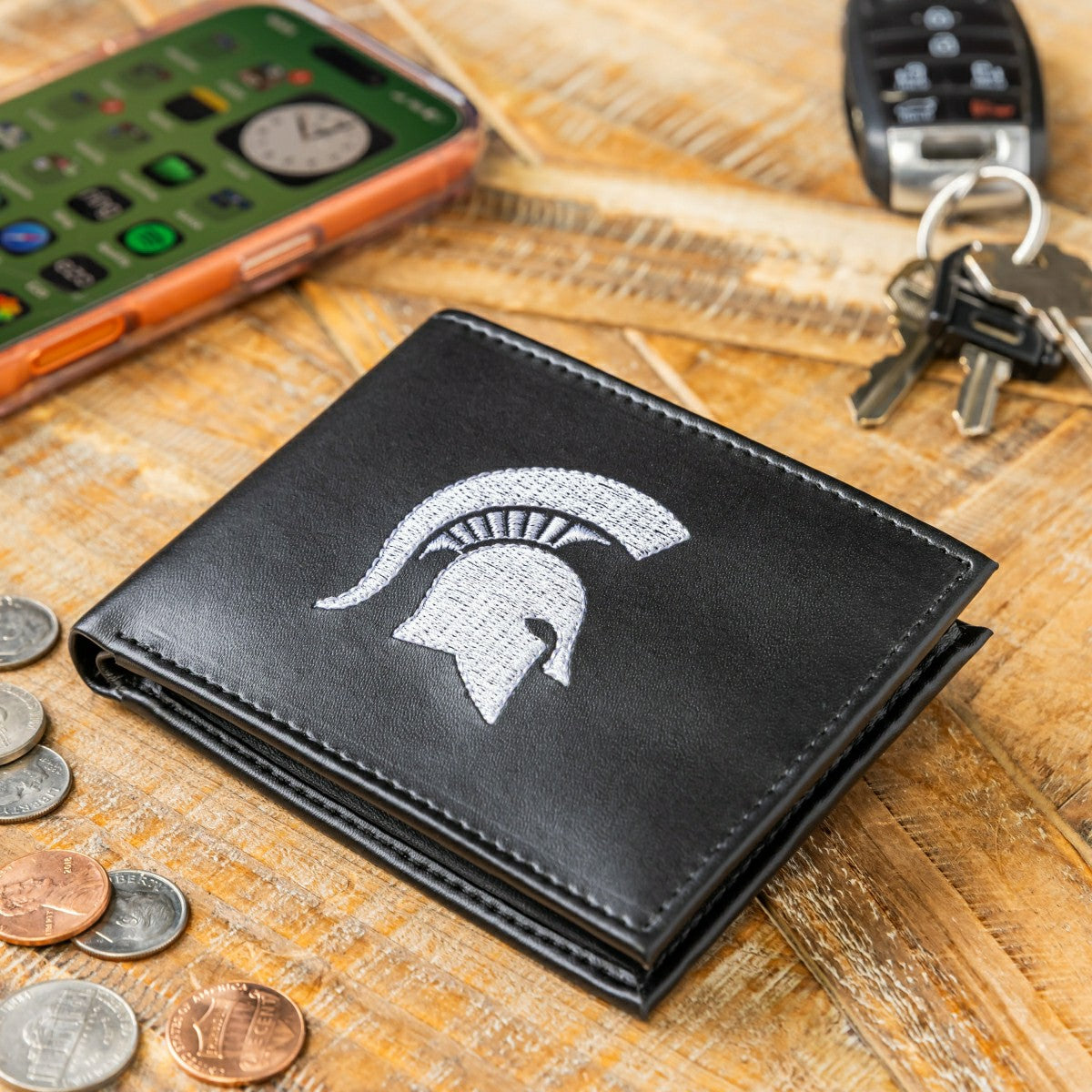 Michigan State University Black Bi-Fold Embroidered Wallet w/ RFID Blocking