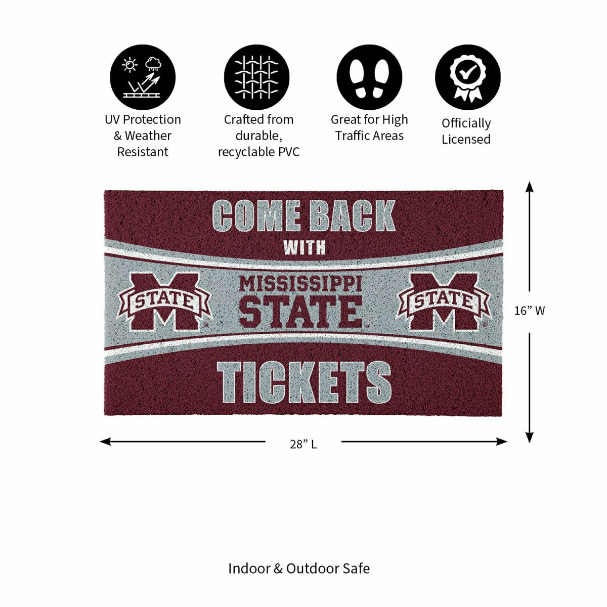 28" x 16" PVC Trapper Mat, Come Back with Tickets, Mississippi State U