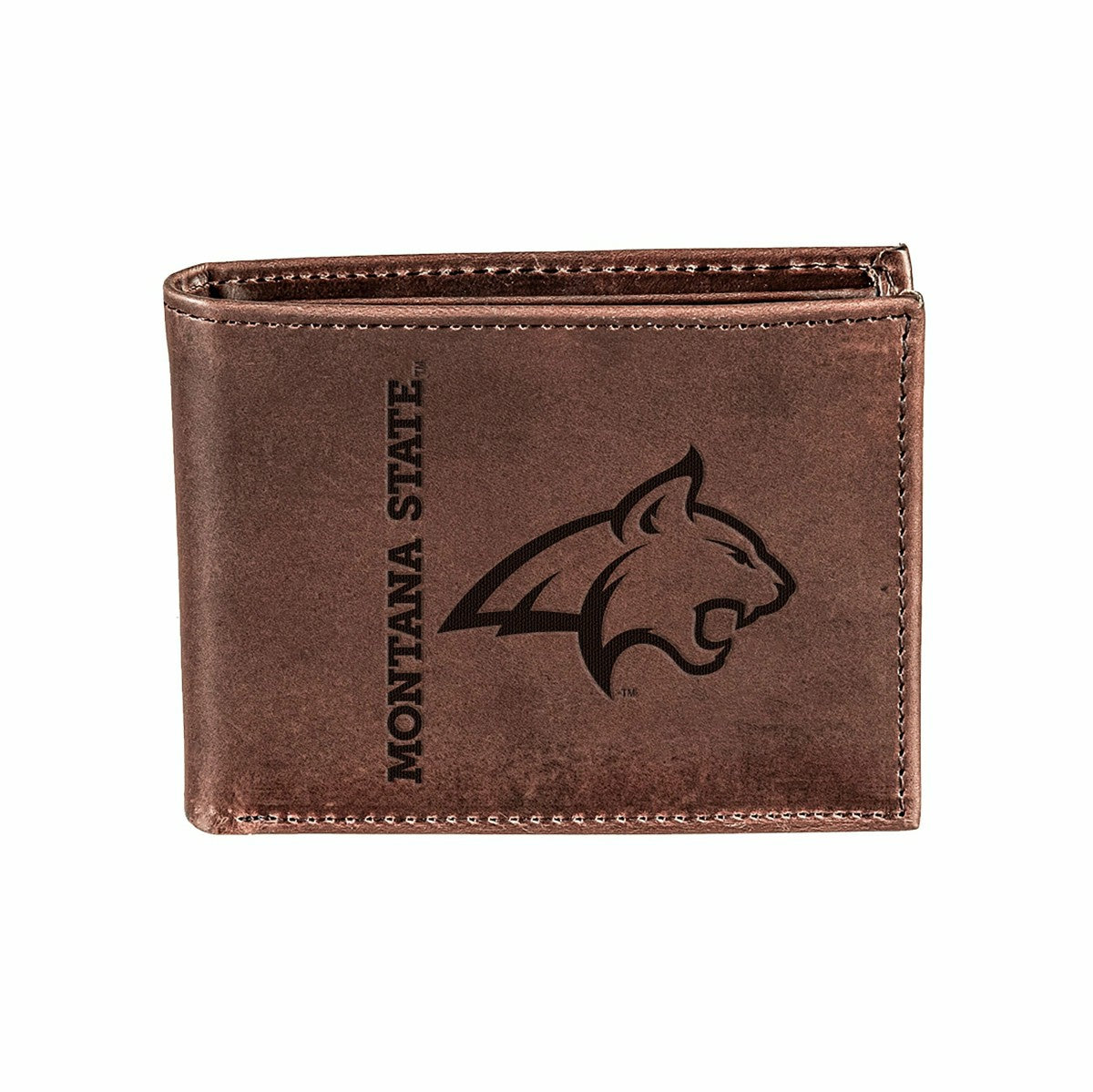 Montana State University, Bi-Fold Wallet, Brown, CH, 100% Genuine Leat