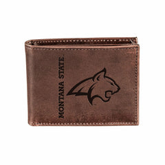 Montana State University, Bi-Fold Wallet, Brown, CH, 100% Genuine Leat