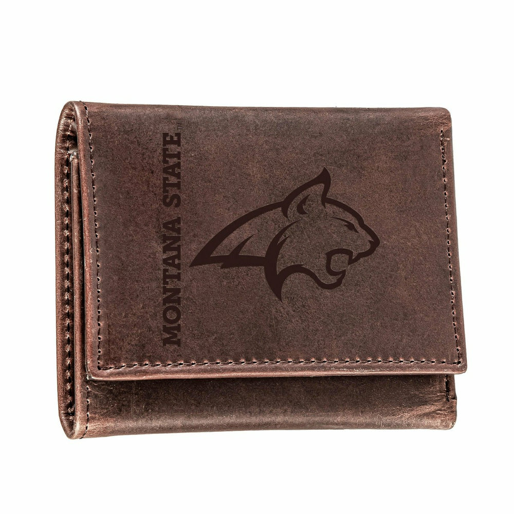 Montana State University, Tri-Fold Wallet, Brown, CH, 100% Genuine Lea