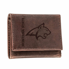 Montana State University, Tri-Fold Wallet, Brown, CH, 100% Genuine Lea