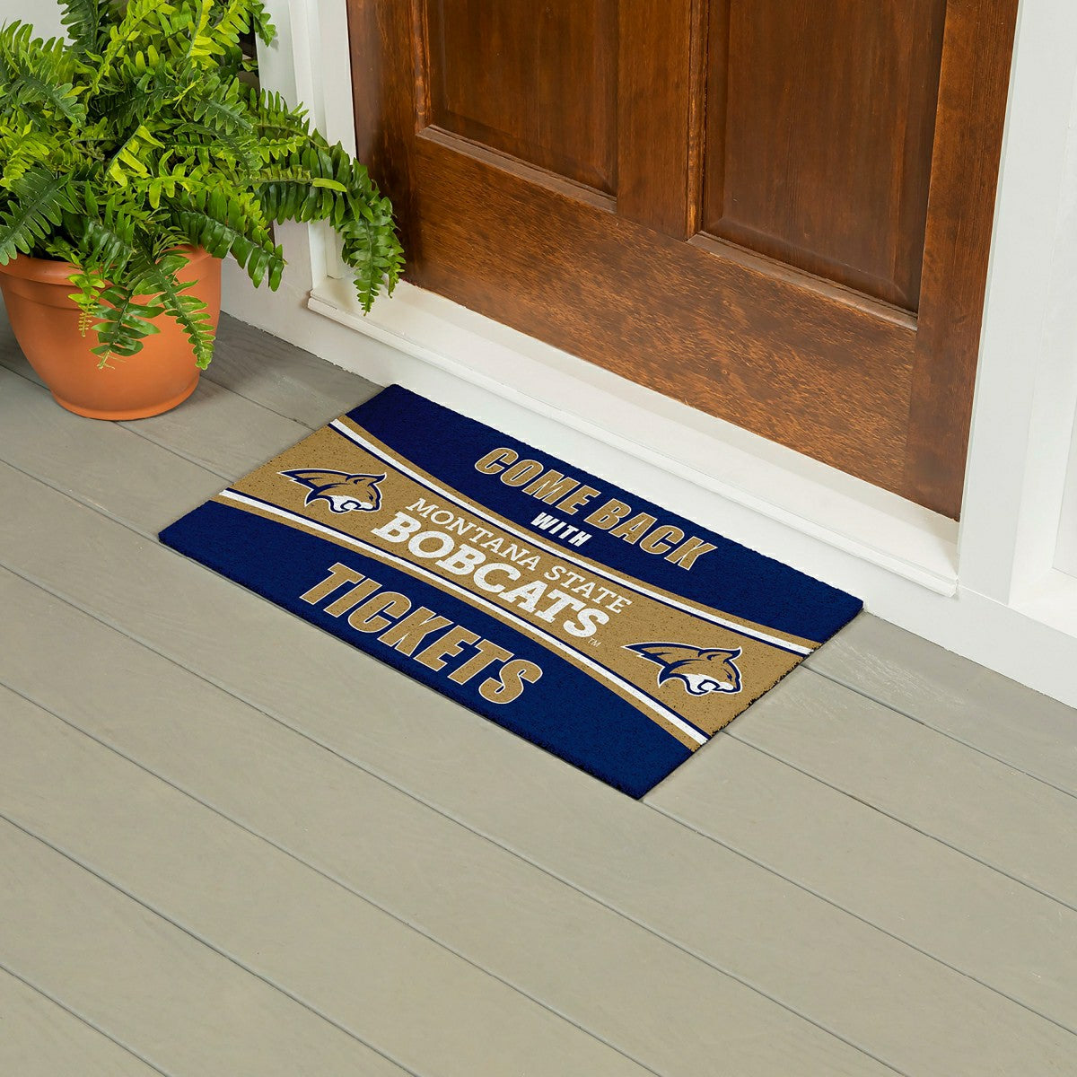 28" x 16" PVC Trapper Mat, Come Back with Tickets, Montana State Unive