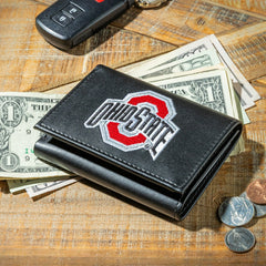 Ohio State University Black Tri-Fold Embroidered Wallet w/ RFID Blocking