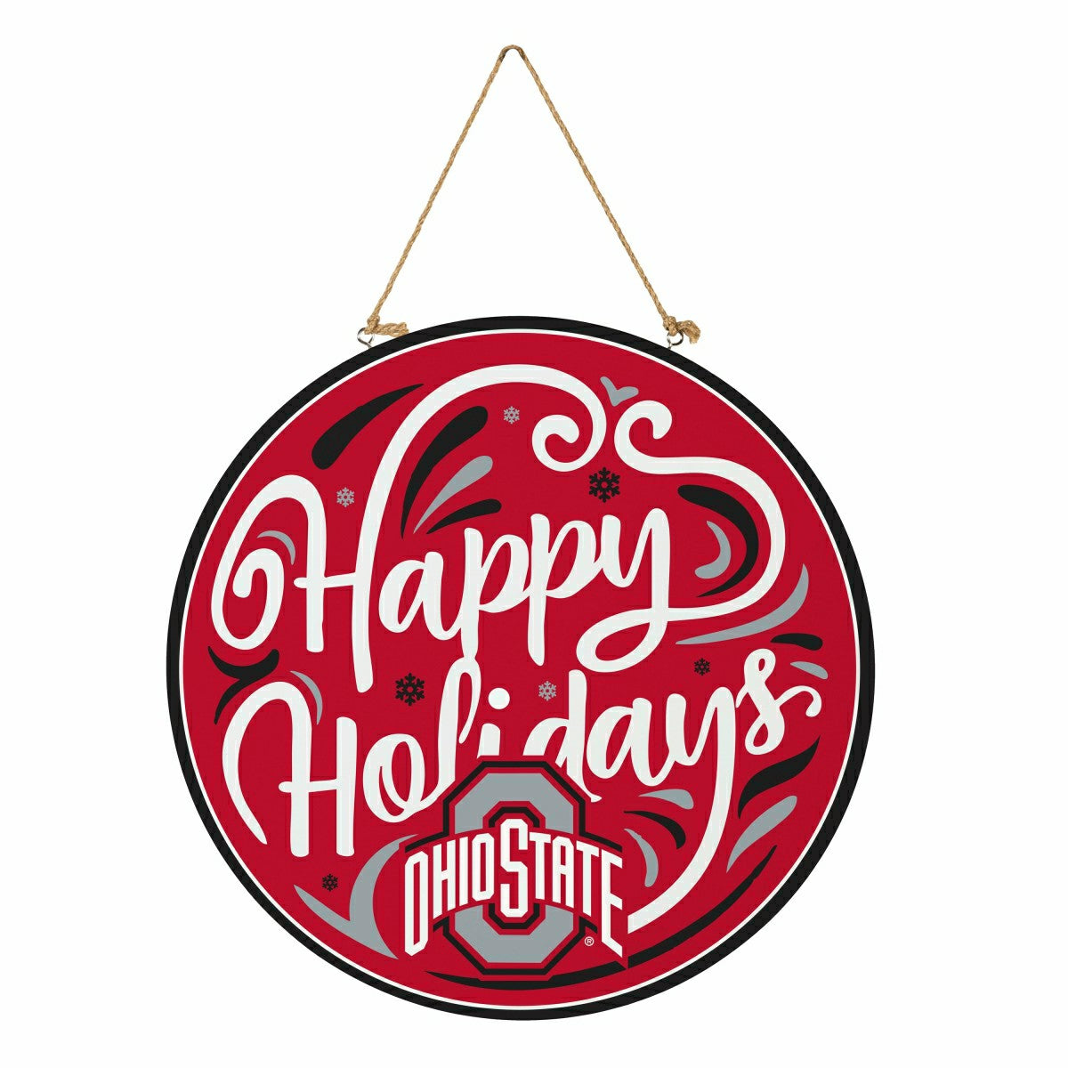 Ohio State University Holiday Round Door Décor with Hanging Rope, 18x1