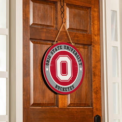Ohio State University Round Door Décor with Hanging Rope, 18x18