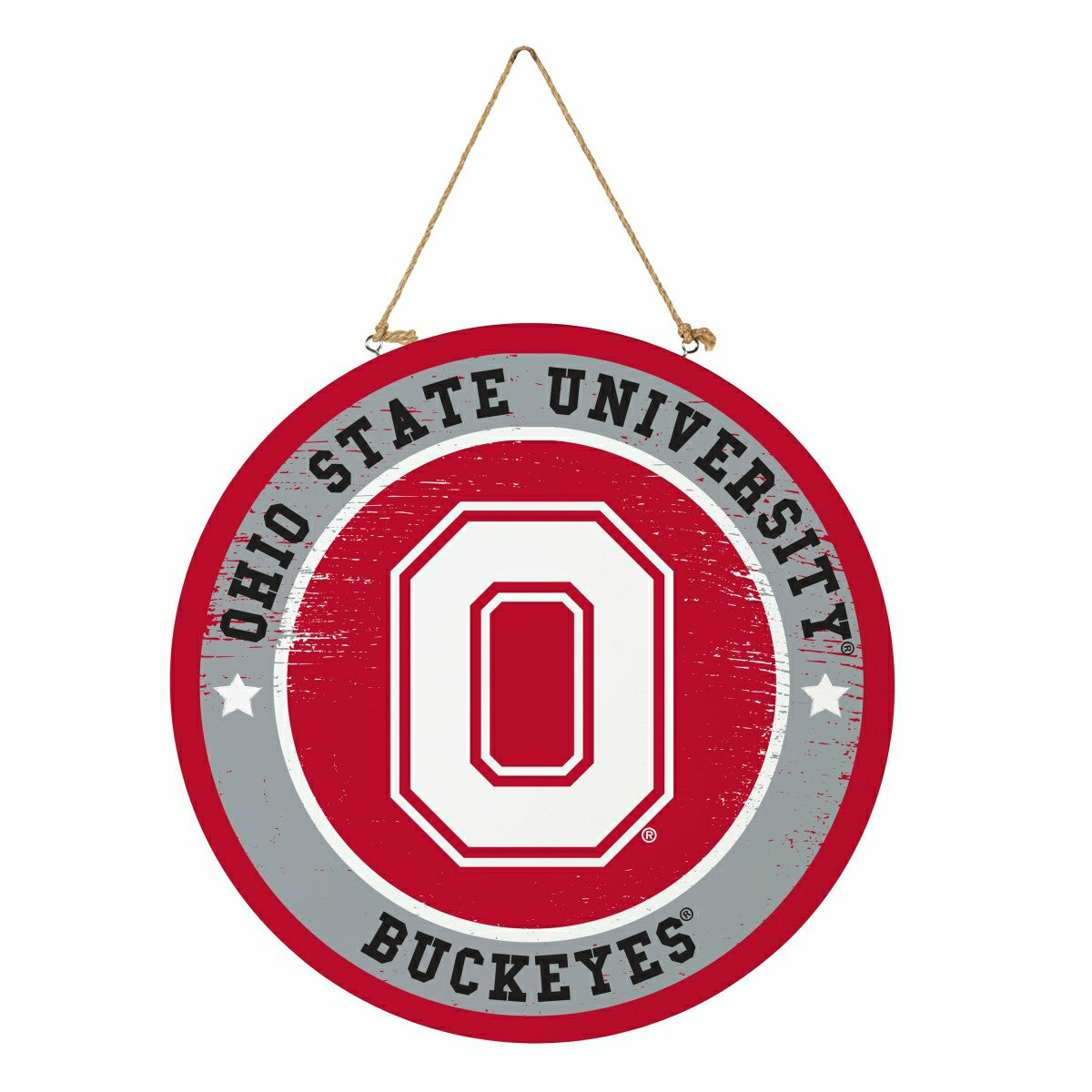 Ohio State University Round Door Décor with Hanging Rope, 18x18