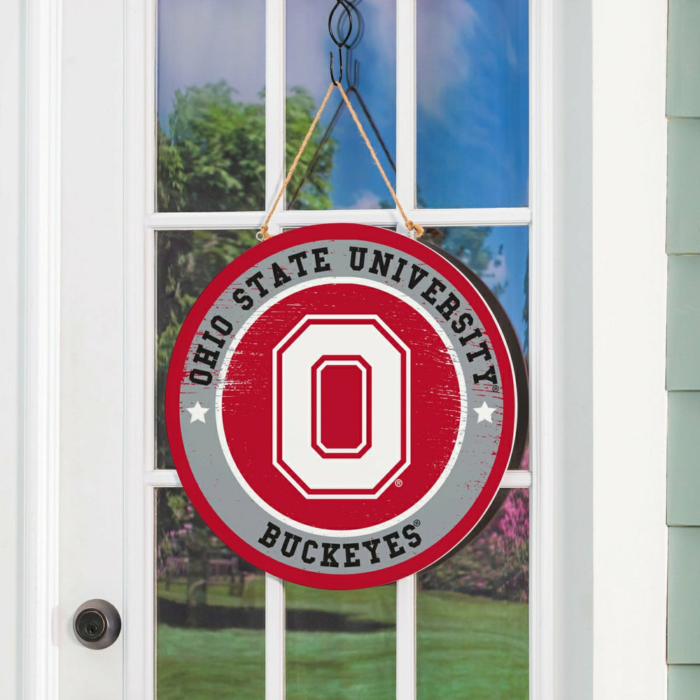 Ohio State University Round Door Décor with Hanging Rope, 18x18