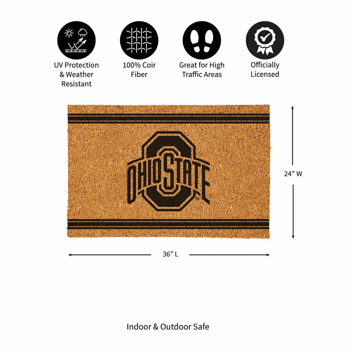 Ohio State University Large One Color Coir Mat, 36"x24"