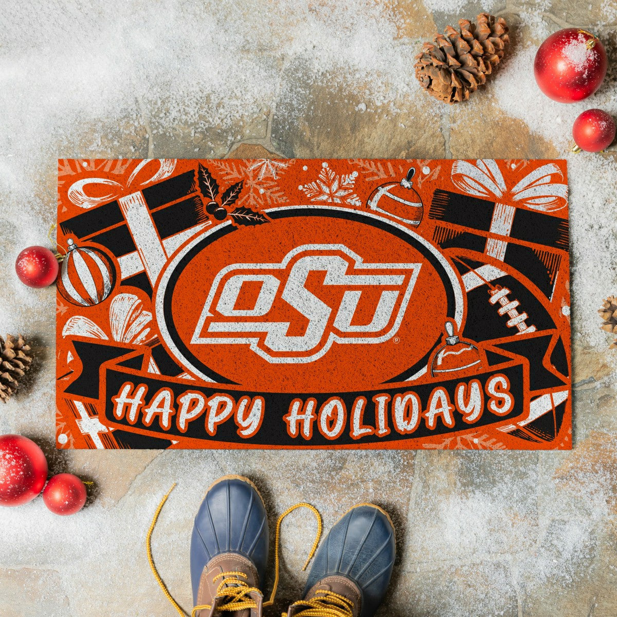 Oklahoma State University Holiday PVC Mat, 28"x16"