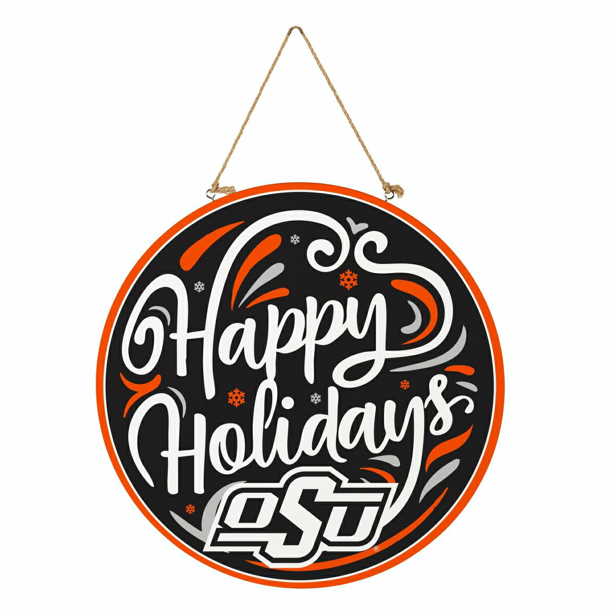 Oklahoma State University Holiday Round Door Décor with Hanging Rope,